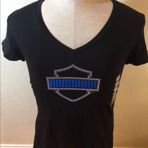 Harley Davidson Studded V-Neck Black T-Shirt